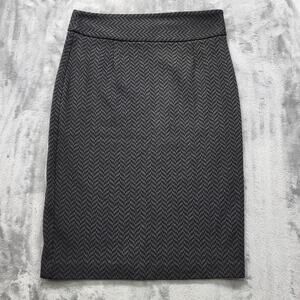 Grace Elements Skirt Womens 8 Gray Black Chevron Zig Zag Pencil Stretch Side Zip